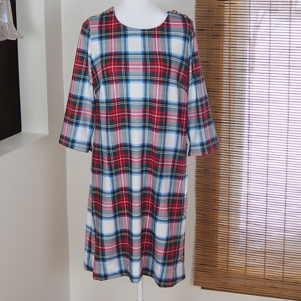 Gretchen Scott Duke Of York Tartan Plaid Knee Length Dress Sz Small Gold Buttons